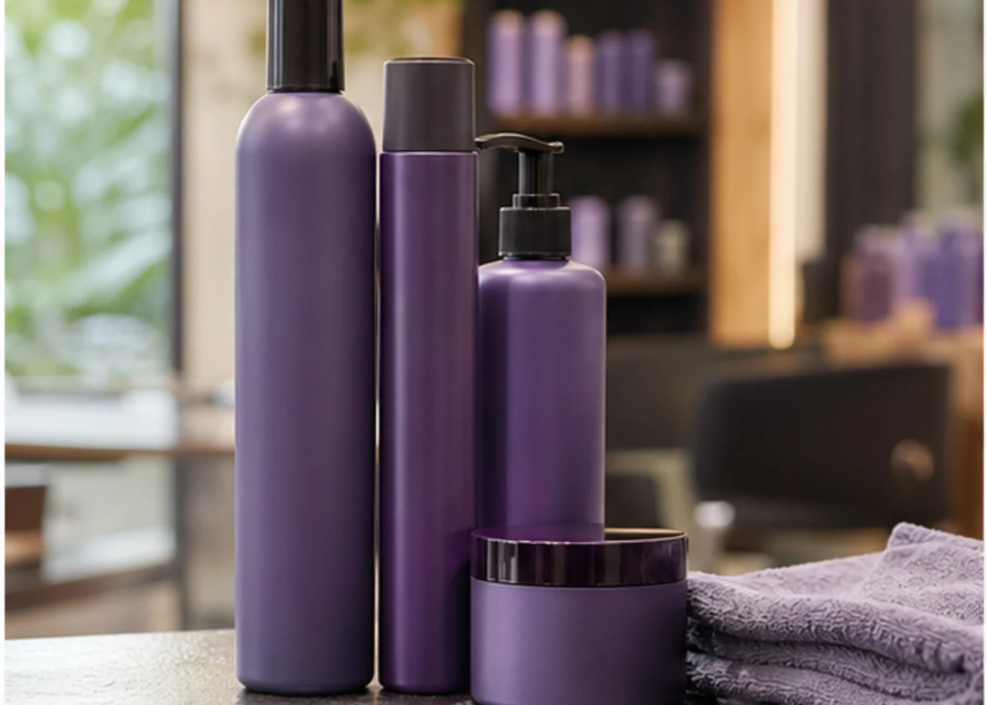 Blonde-maintenance setup with unbranded bottles, comb, and towel.