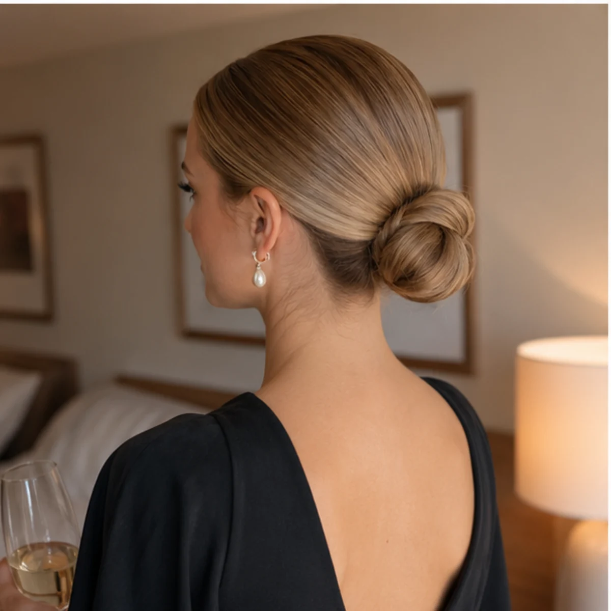 Sleek low event bun with a clean finish - demo concept.