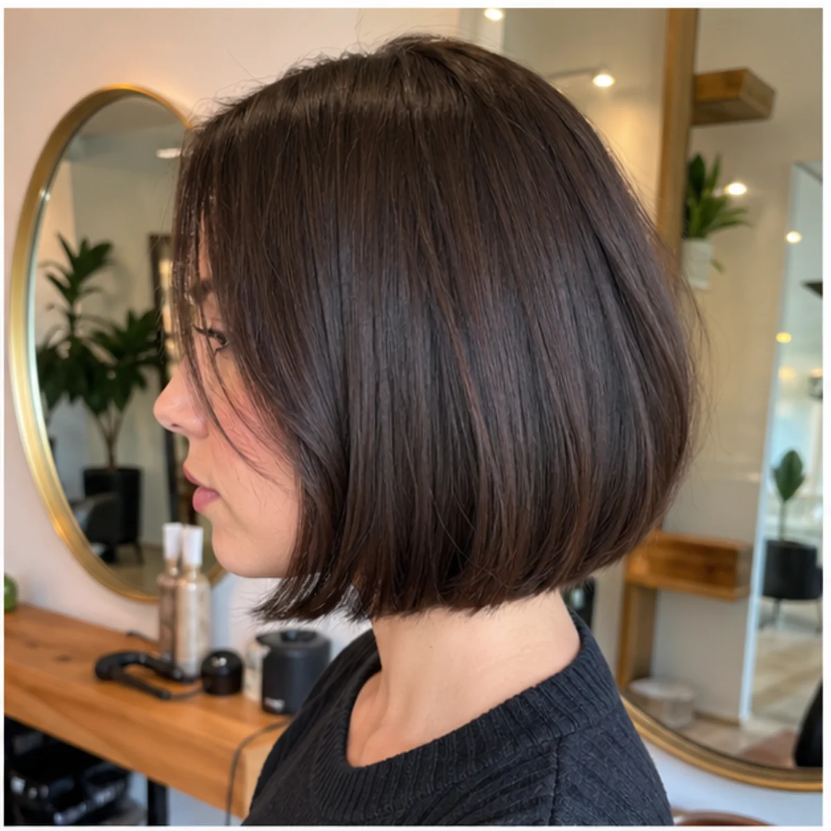 Clean chin-length blunt bob with a soft bend - demo inspiration image.