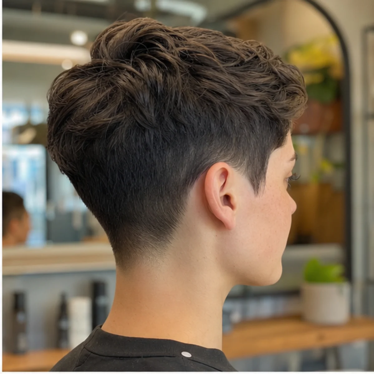 Clean taper short-hair shape with tidy neckline - demo inspiration image.