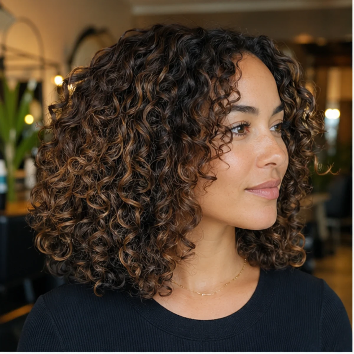 Defined curl shape refresh on shoulder-length curls - demo inspiration image.