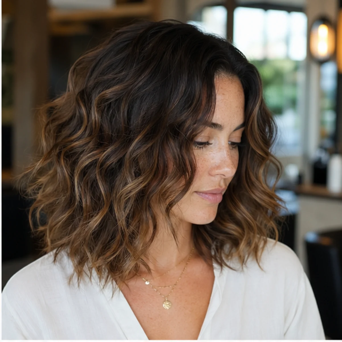 Soft texture finish on wavy medium-length hair - demo inspiration image.