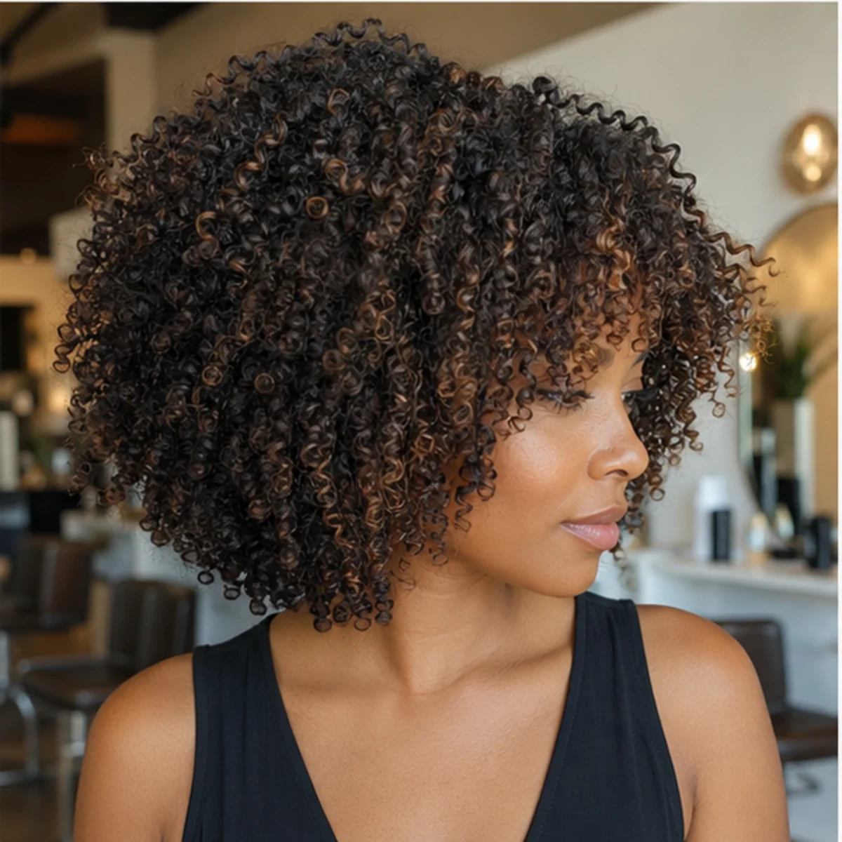 Curly bob shape with movement and face framing - demo inspiration image.